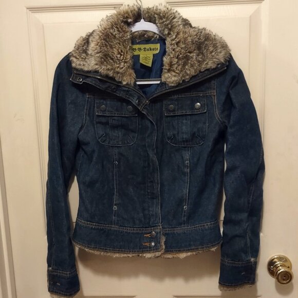 Vintage BB Dakota Denim Faux Fur Jean Jacket With Pockets Sz M Lined - Picture 1 of 8